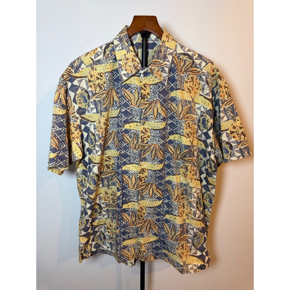 Kahala Avi Collection Mens XL Hawaiian Shirt Cotton Geometric Abstract Blue